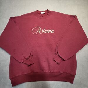Vintage Arizona Sweatshirt Mens L Burgundy Pullover Embroidered Made In USA